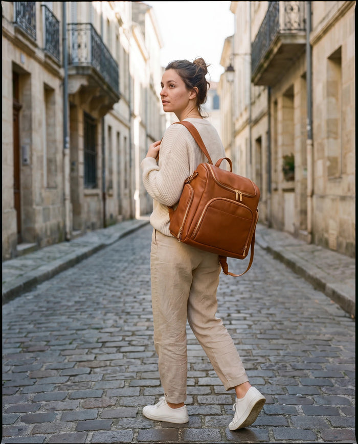 Sac à dos à langer chic façon cuir - Lot 7 pièces