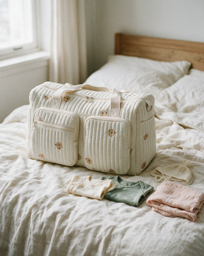 Sac à langer bébé maternité matelassé brodé - 48 cm, 2 poches zippées