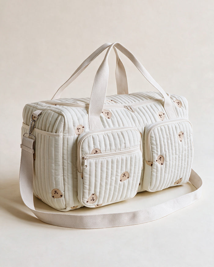 Sac à langer bébé maternité matelassé brodé - 48 cm, 2 poches zippées