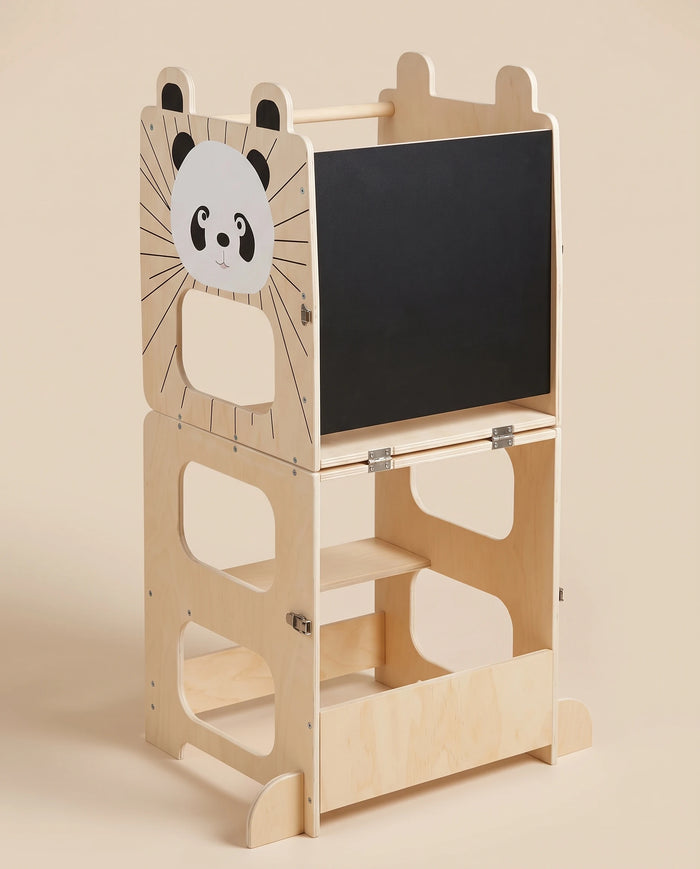 Tour d'observation Montessori pliable 3 en 1 - tour, table et banc, avec tableau noir