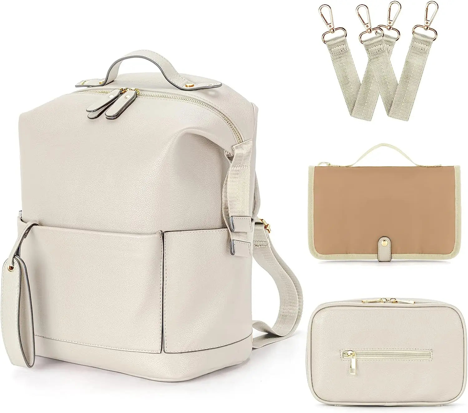 Sac à dos à langer minimaliste façon cuir - Ivoire