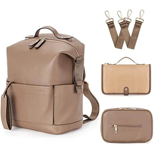 Sac à dos à langer minimaliste façon cuir - Taupe