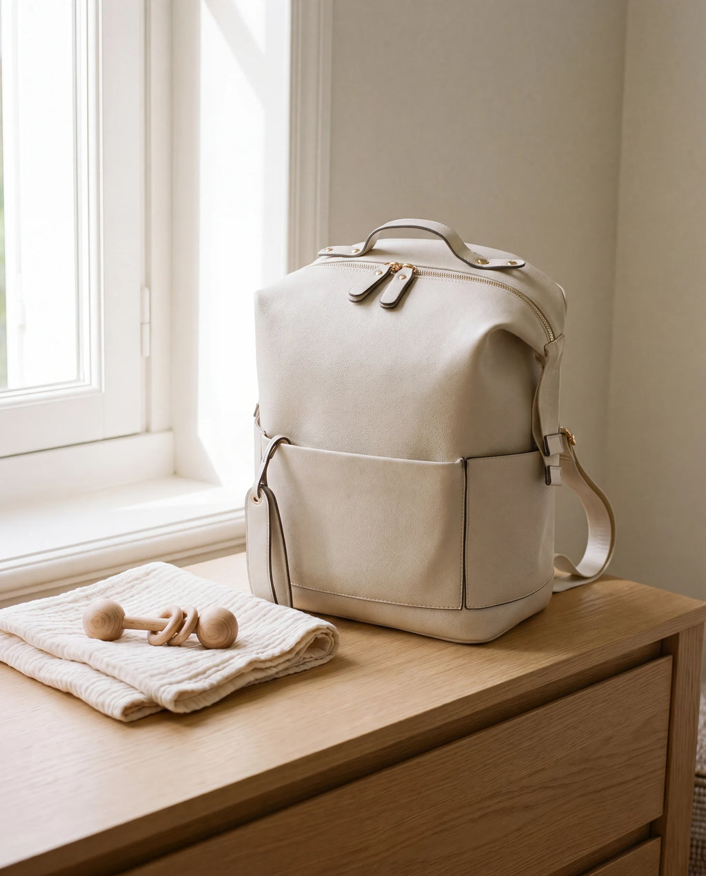 [IA] P11 Sac minimaliste facon cuir - scene nursery (commode) - ivoire - 4:5