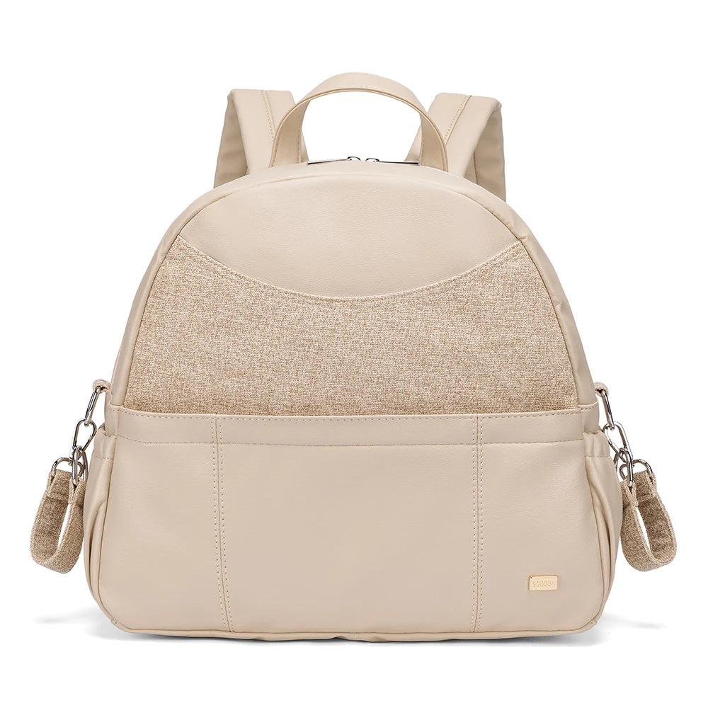 Sac à dos à langer chic - Simili cuir et lin chiné