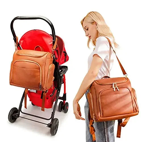 Sac à dos à langer chic façon cuir - Lot 7 pièces