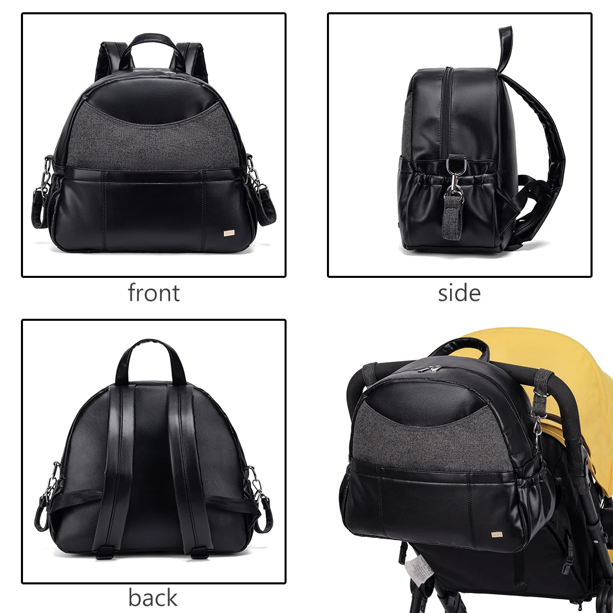 Sac à dos à langer chic - Simili cuir et lin chiné