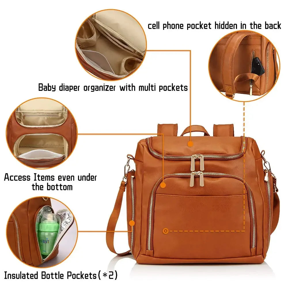 Sac à dos à langer chic façon cuir - Lot 7 pièces
