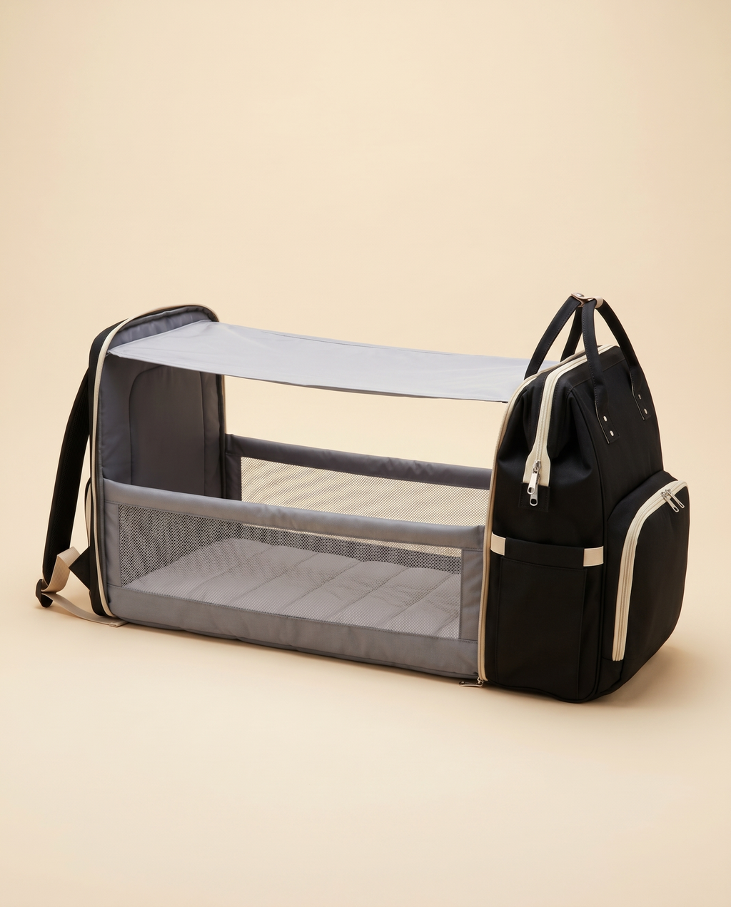 Sac à dos à langer nomade Tendrinette · Noir · berceau déplié [c:noir]