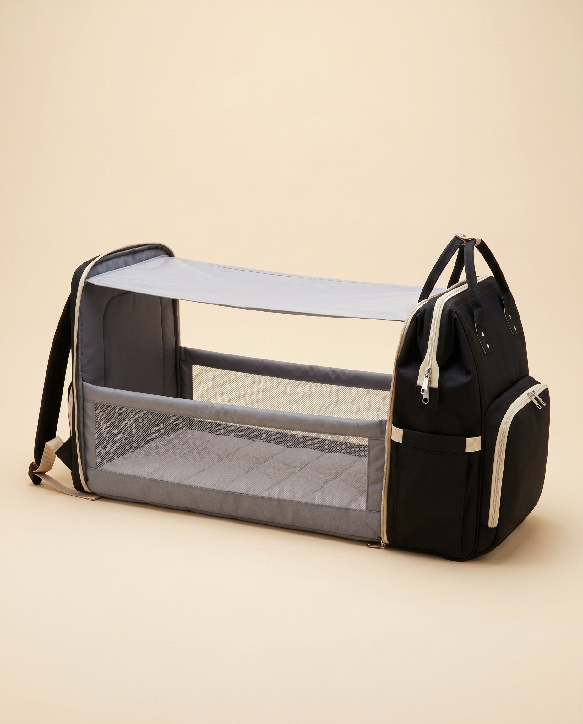 Sac à dos à langer nomade Tendrinette · Noir · berceau déplié [c:noir]