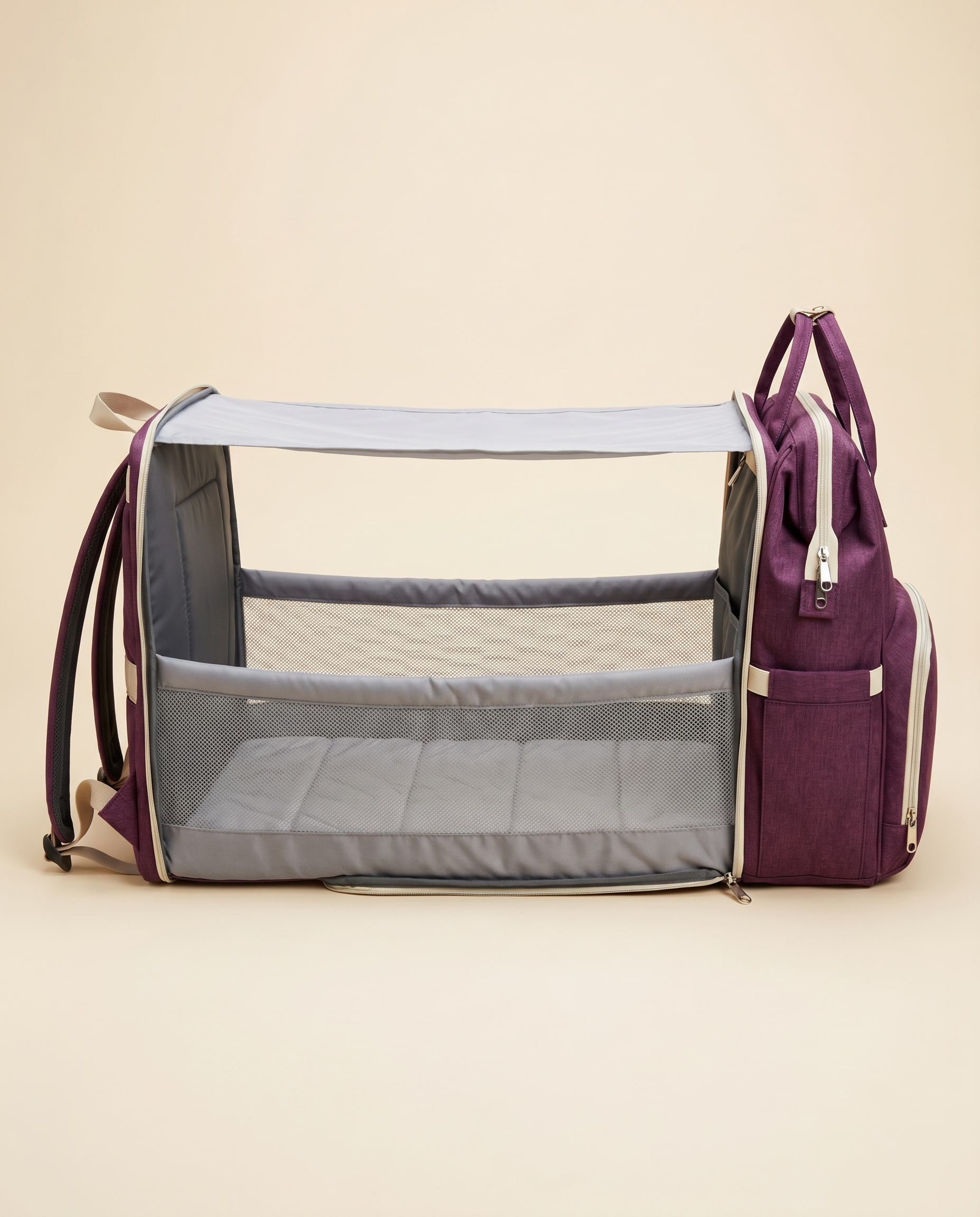 Sac à dos à langer nomade Tendrinette · Violet · berceau déplié [c:violet]