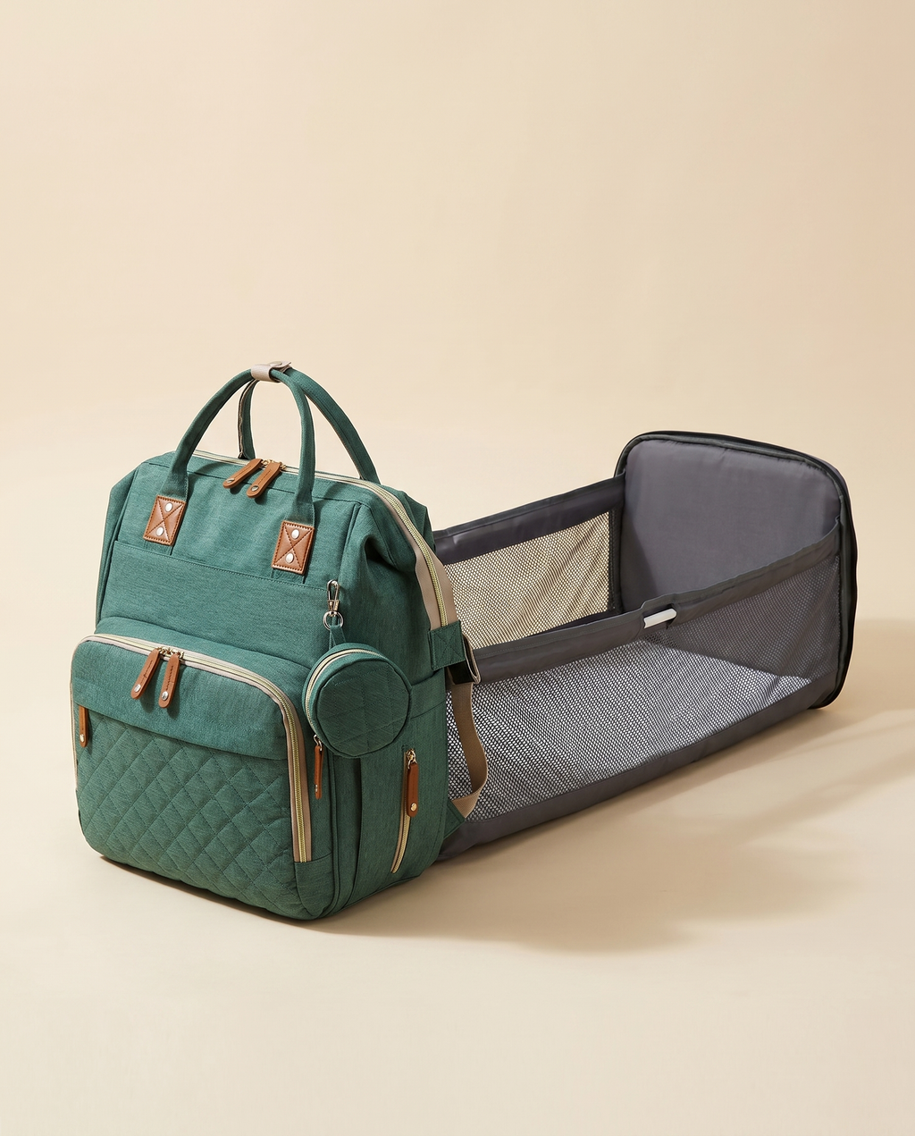 Sac à langer 2-en-1 Tendrinette · Vert · station de change dépliée [c:vert]