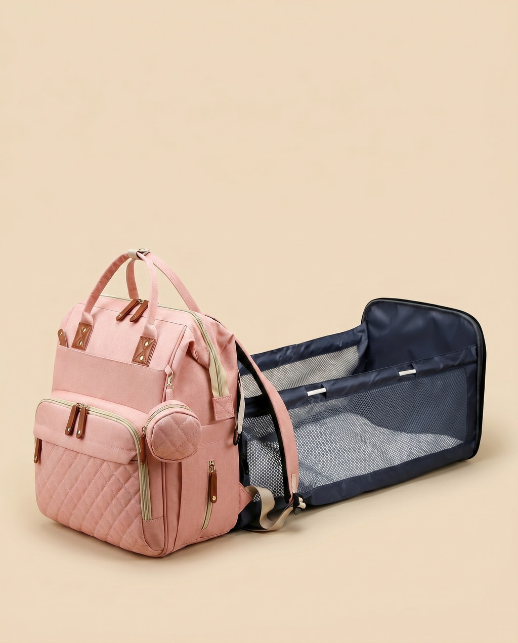 Sac à langer 2-en-1 Tendrinette · Rose · station de change dépliée [c:rose]