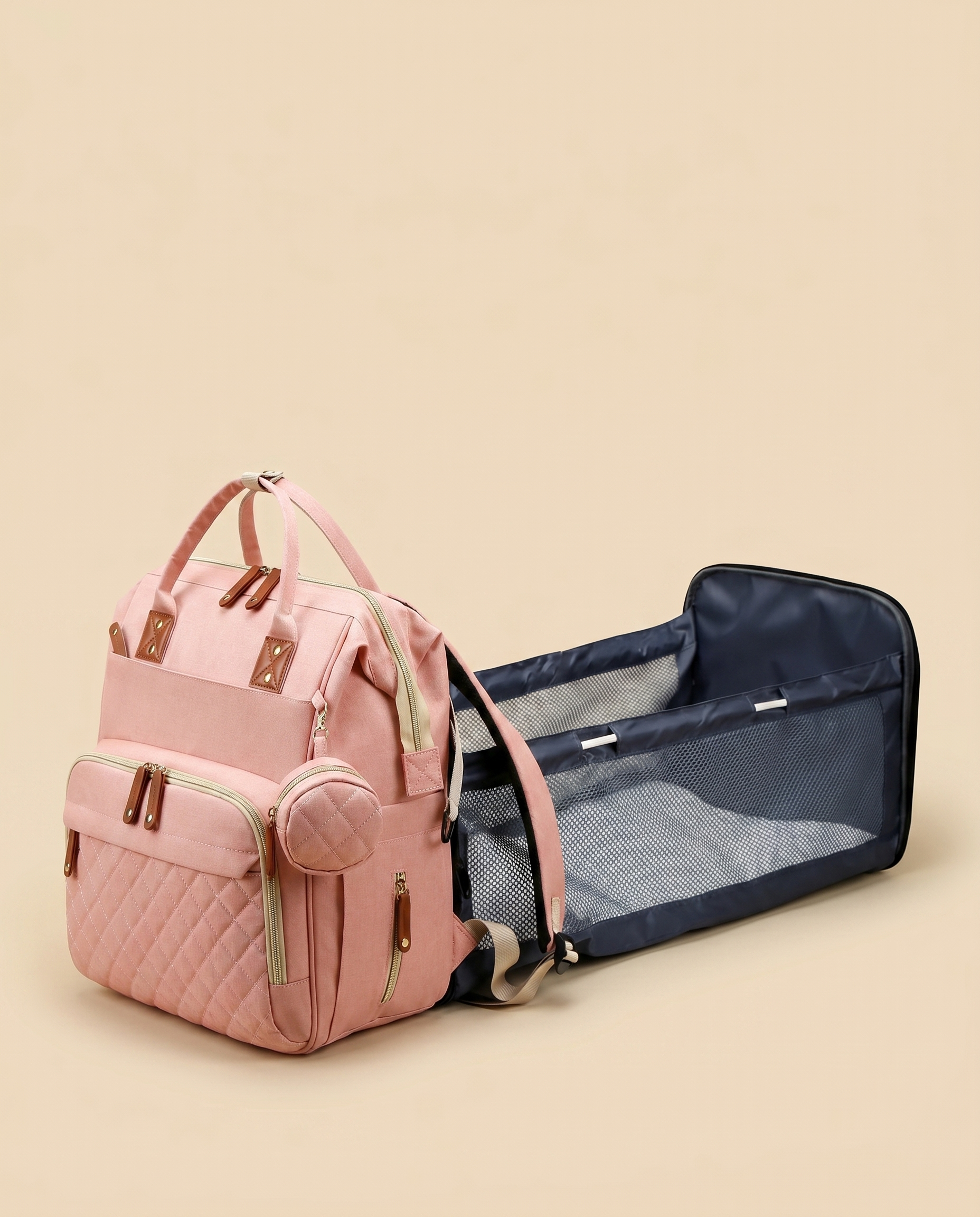Sac à langer 2-en-1 Tendrinette · Rose · station de change dépliée [c:rose]