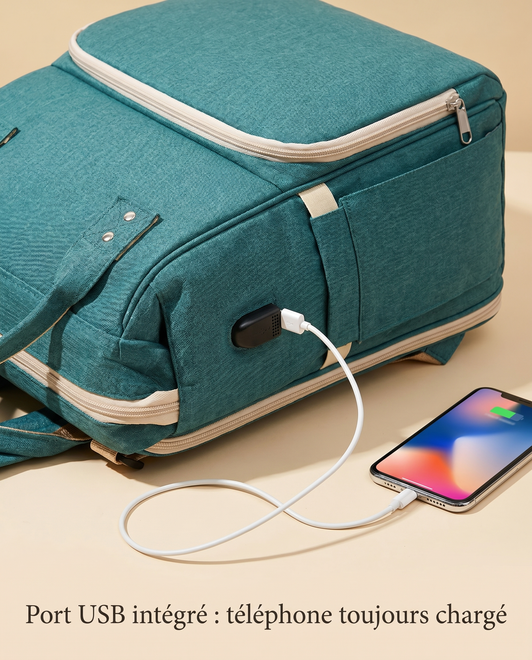 Sac à dos à langer nomade Tendrinette · Vert · port USB intégré [c:vert]