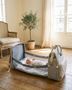 Sac à dos à langer nomade Tendrinette · Gris · bébé dans le berceau [c:gris]