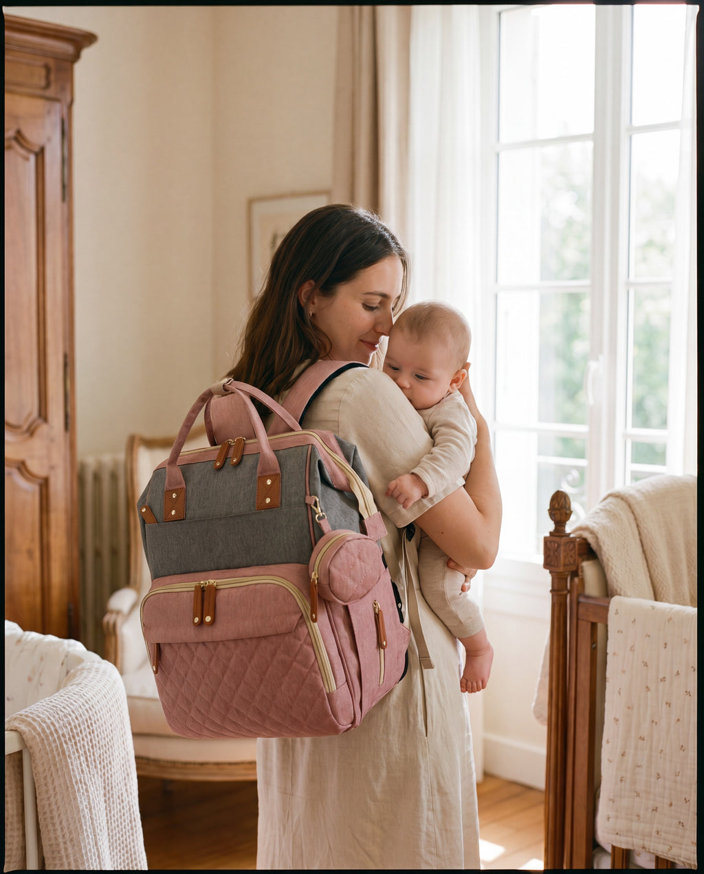 Sac à langer 2-en-1 Tendrinette · Gris rosé · maman et bébé [c:gris-rose]