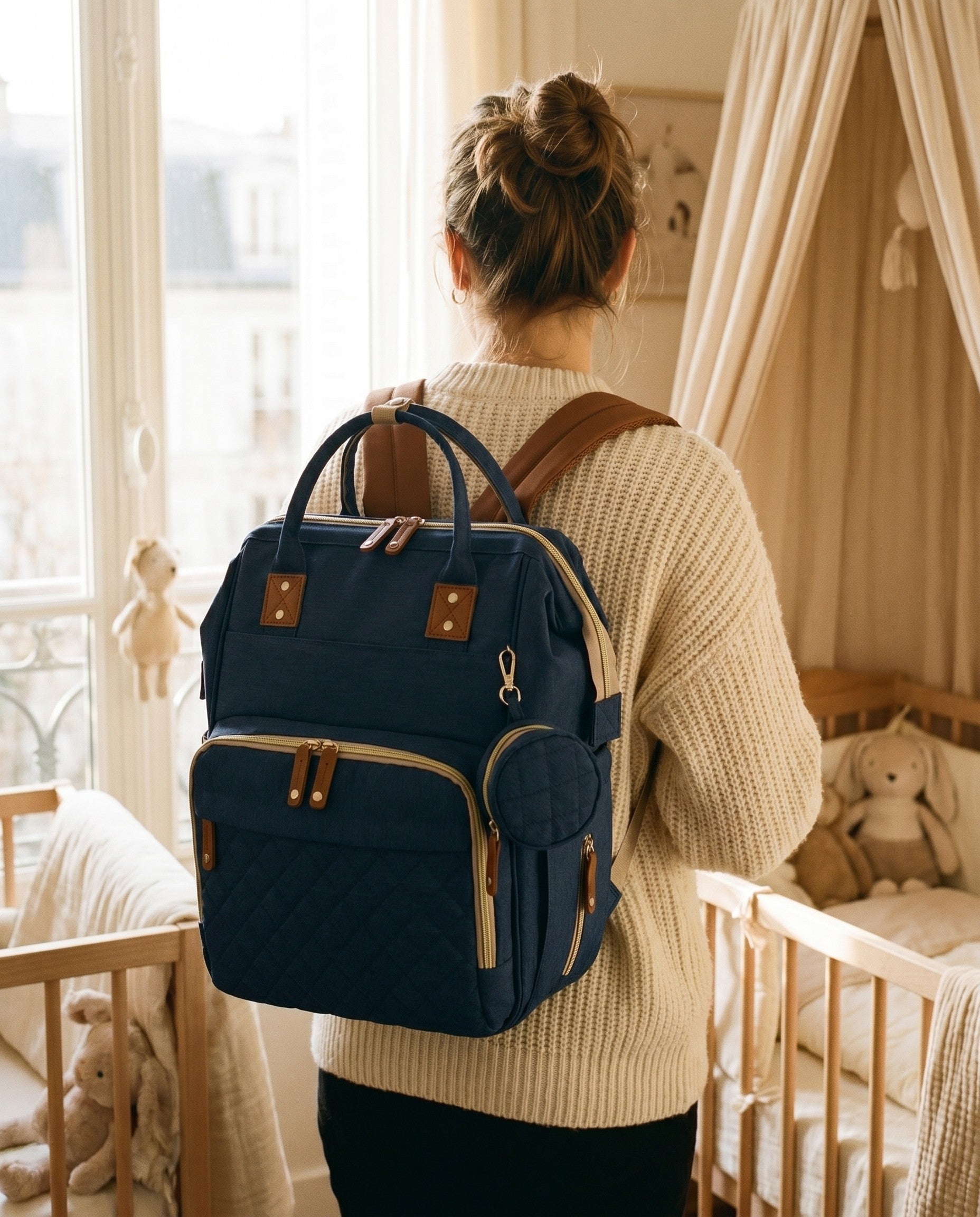 Sac à langer 2-en-1 Tendrinette · Bleu · porté [c:bleu]