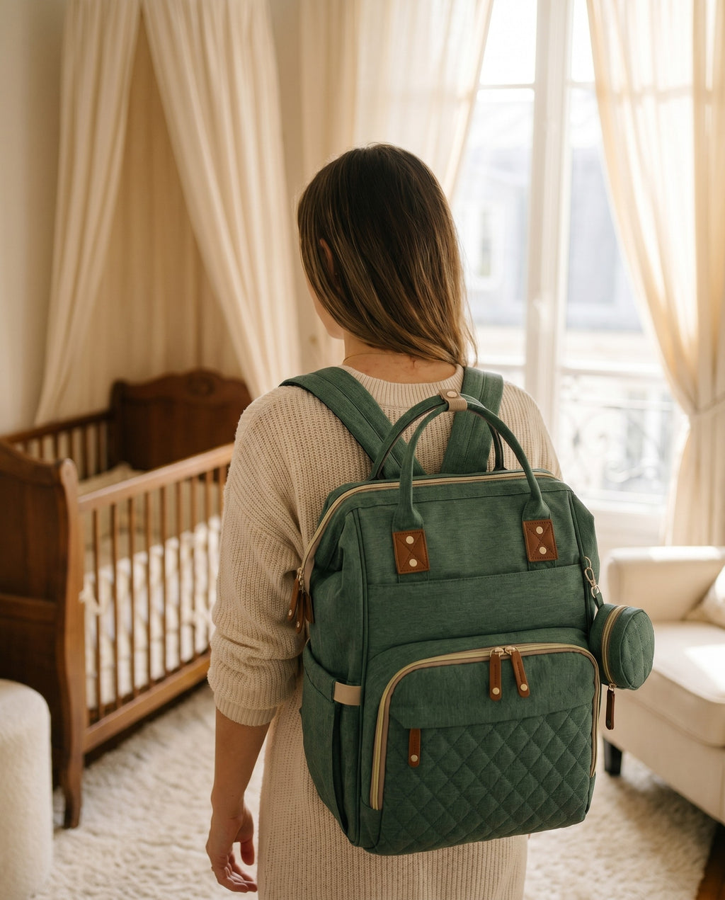 Sac à langer 2-en-1 Tendrinette · Vert · porté [c:vert]