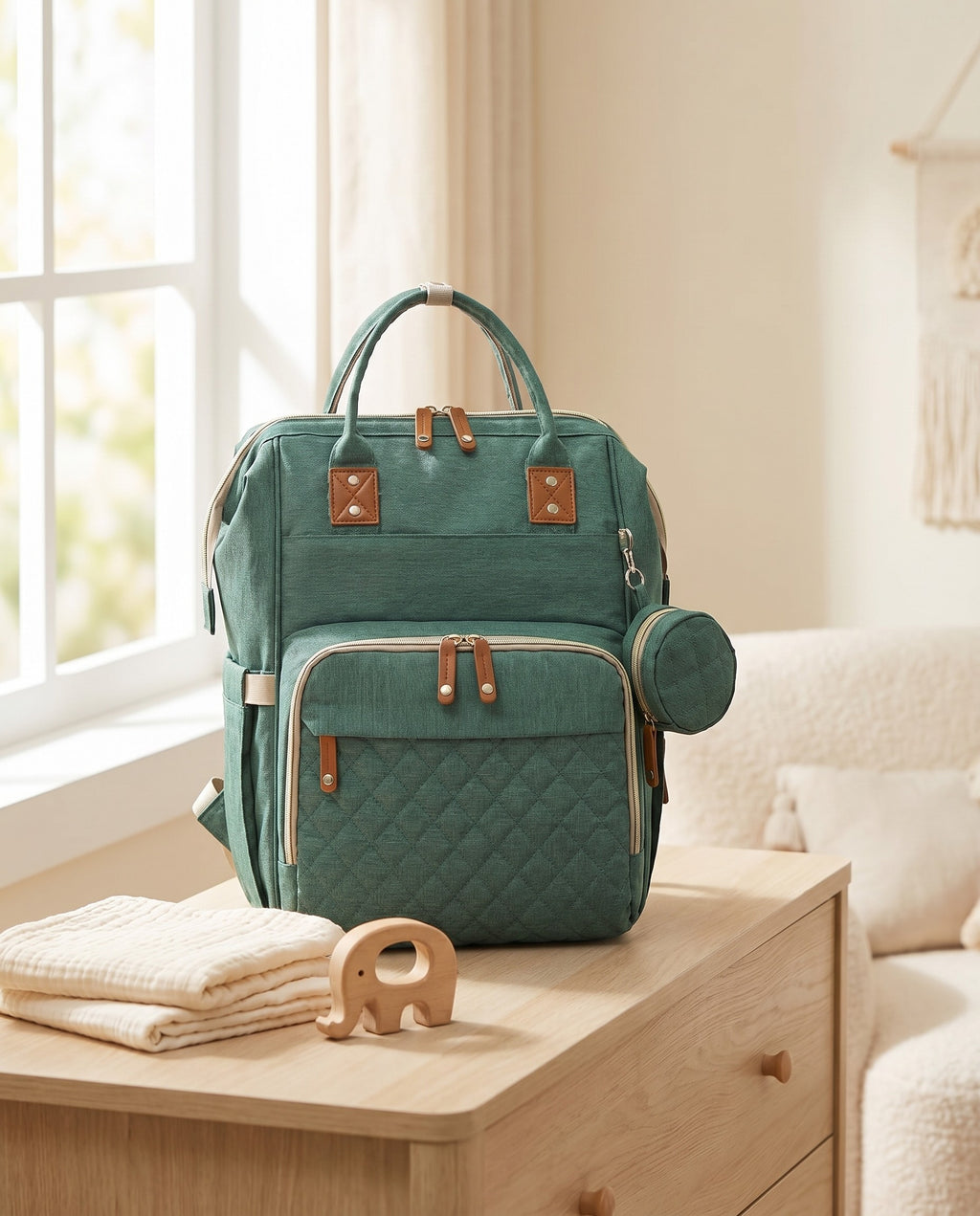 Sac à langer 2-en-1 Tendrinette · Vert · scène nursery [c:vert]