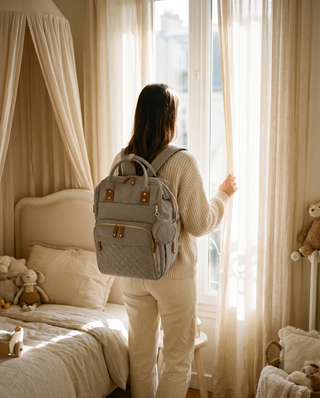 Sac à langer 2-en-1 Tendrinette · Gris clair · porté [c:gris-clair]