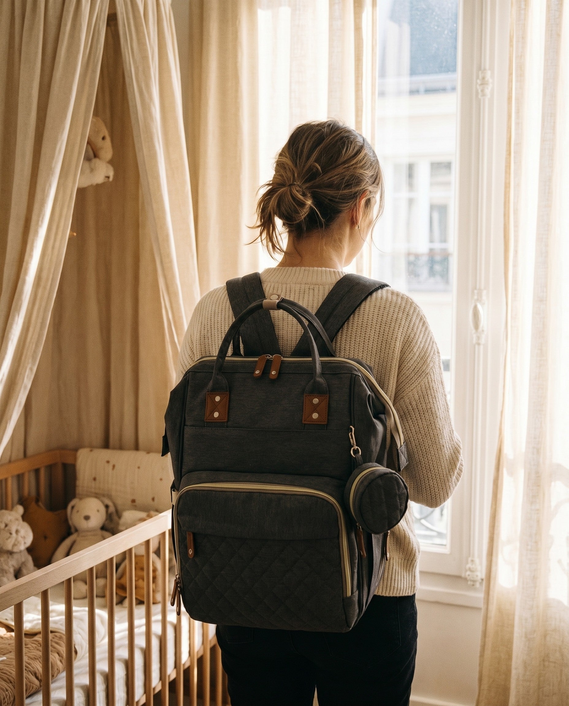 Sac à langer 2-en-1 Tendrinette · Gris foncé · porté [c:gris-fonce]