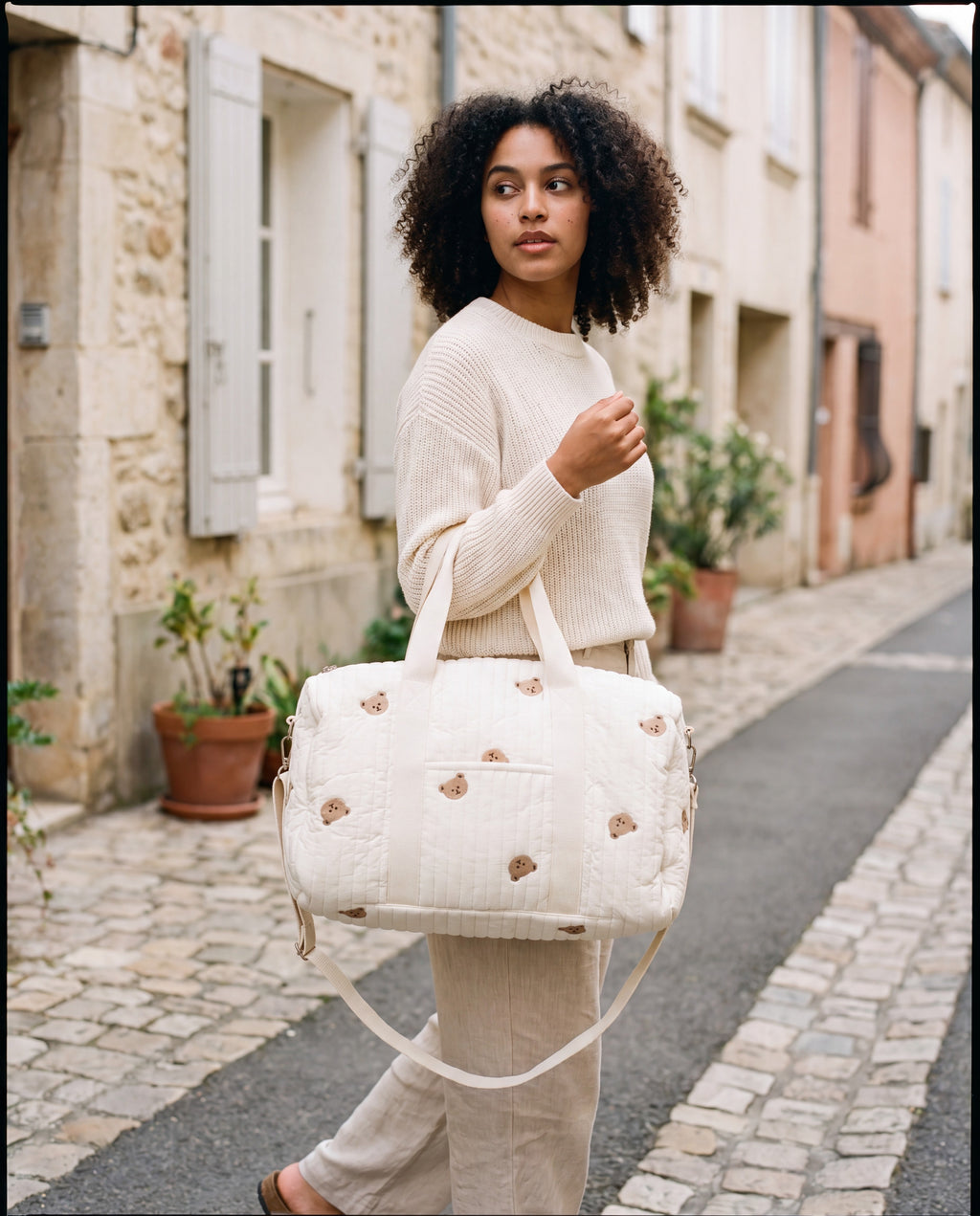 Sac à langer matelassé brodé Tendrinette · Ours · porté
