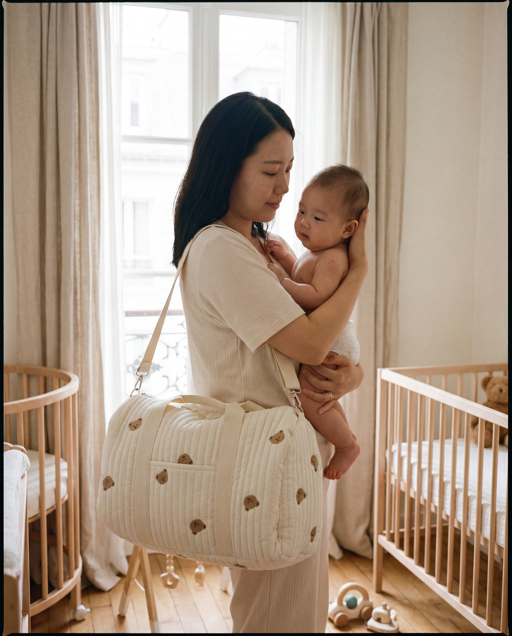 Sac à langer matelassé brodé Tendrinette · Ours · maman et bébé