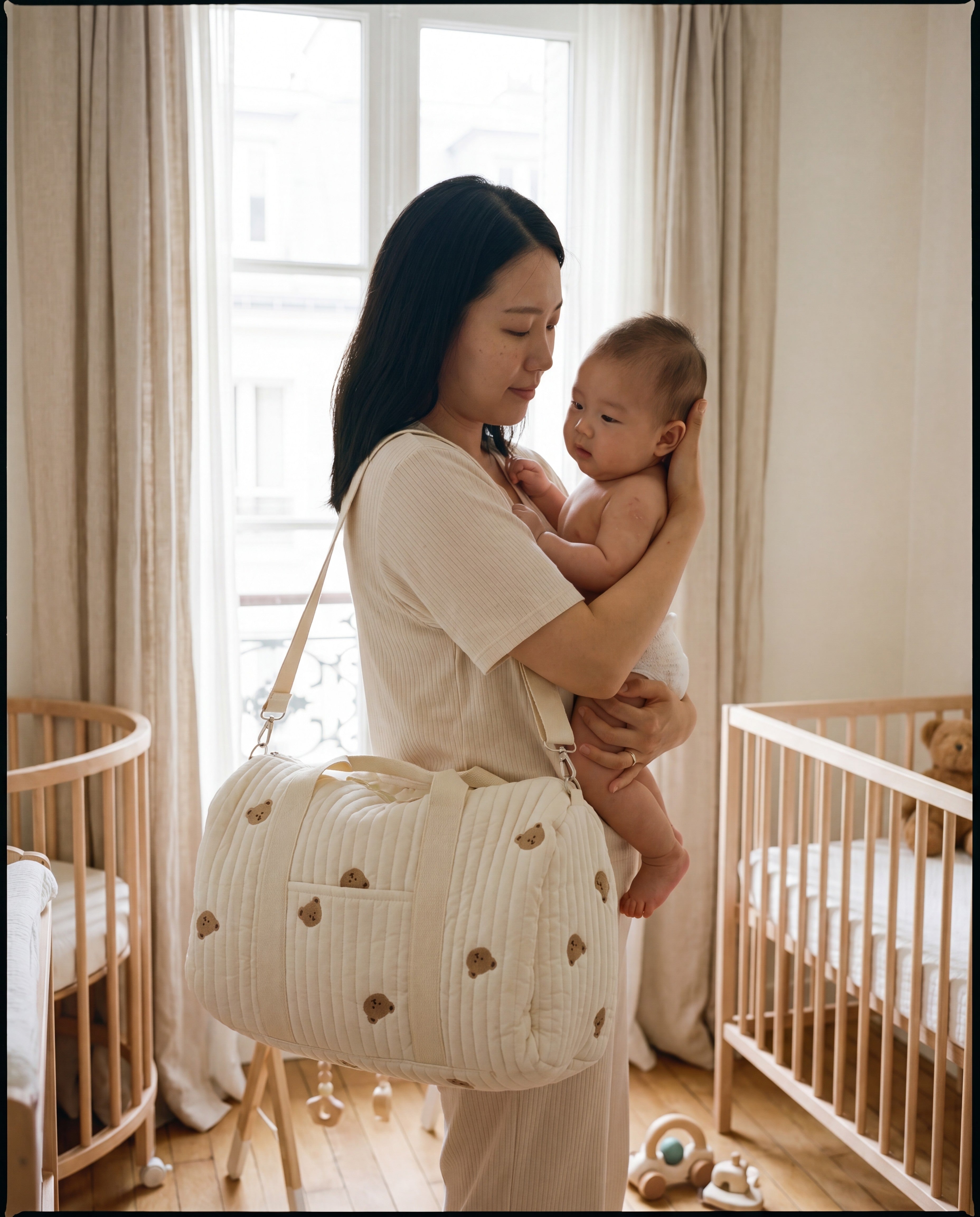 Sac à langer matelassé brodé Tendrinette · Ours · maman et bébé