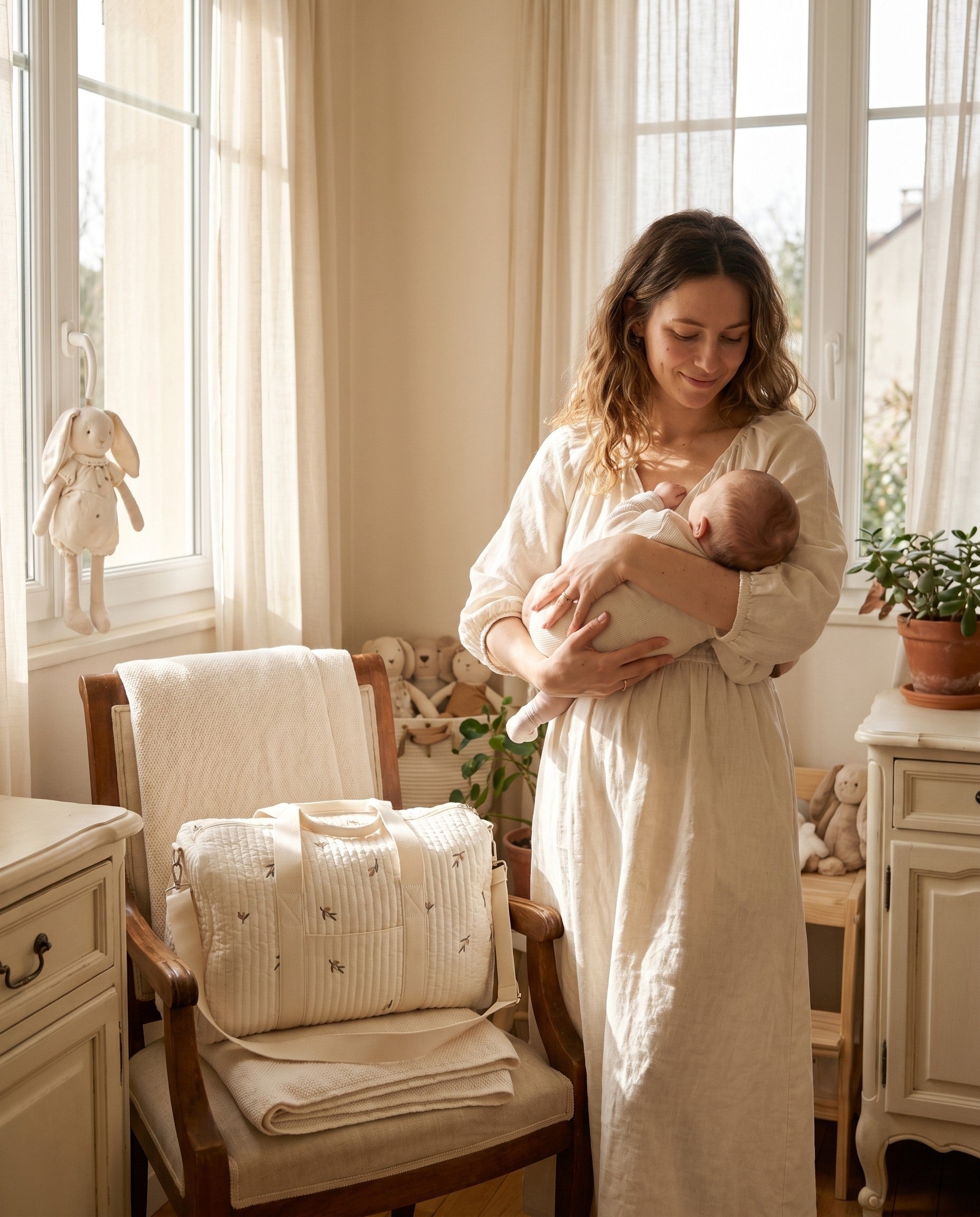 Sac à langer matelassé brodé Tendrinette · Olive · maman et bébé