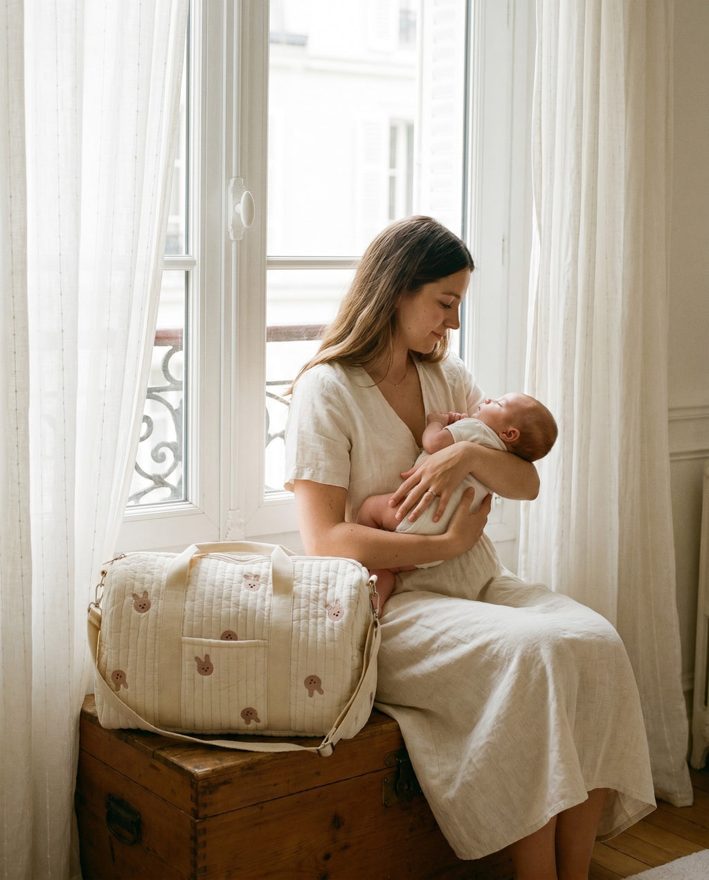 Sac à langer matelassé brodé Tendrinette · Lapin · maman et bébé