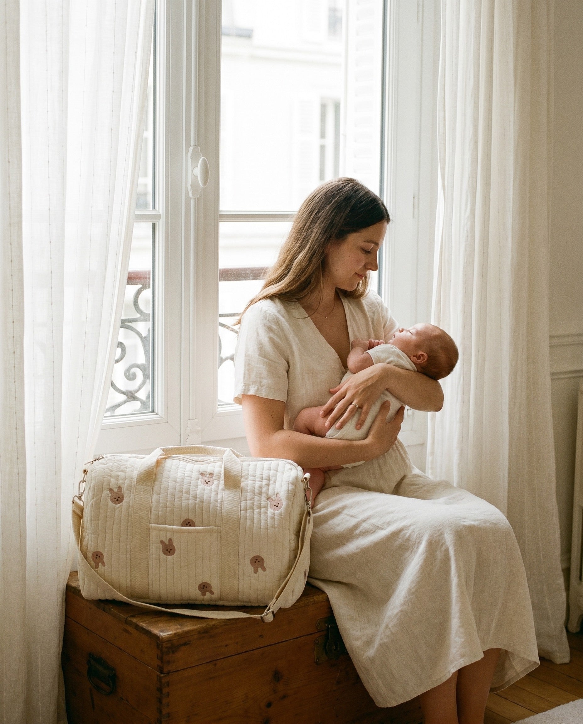 Sac à langer matelassé brodé Tendrinette · Lapin · maman et bébé