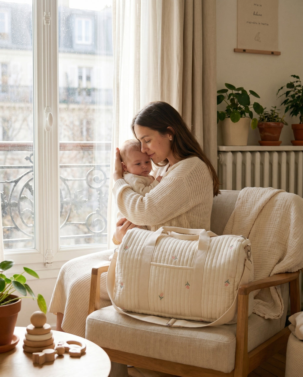 Sac à langer matelassé brodé Tendrinette · Tulipe · maman et bébé