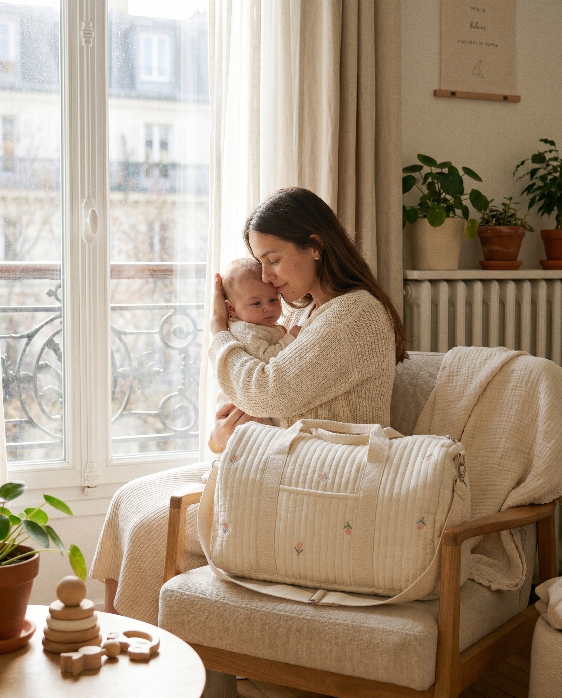 Sac à langer matelassé brodé Tendrinette · Tulipe · maman et bébé