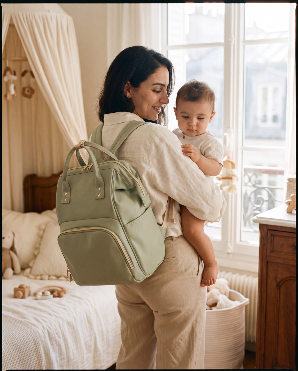 Sac à dos à langer Tendrinette · Vert · maman et bébé [c:vert]