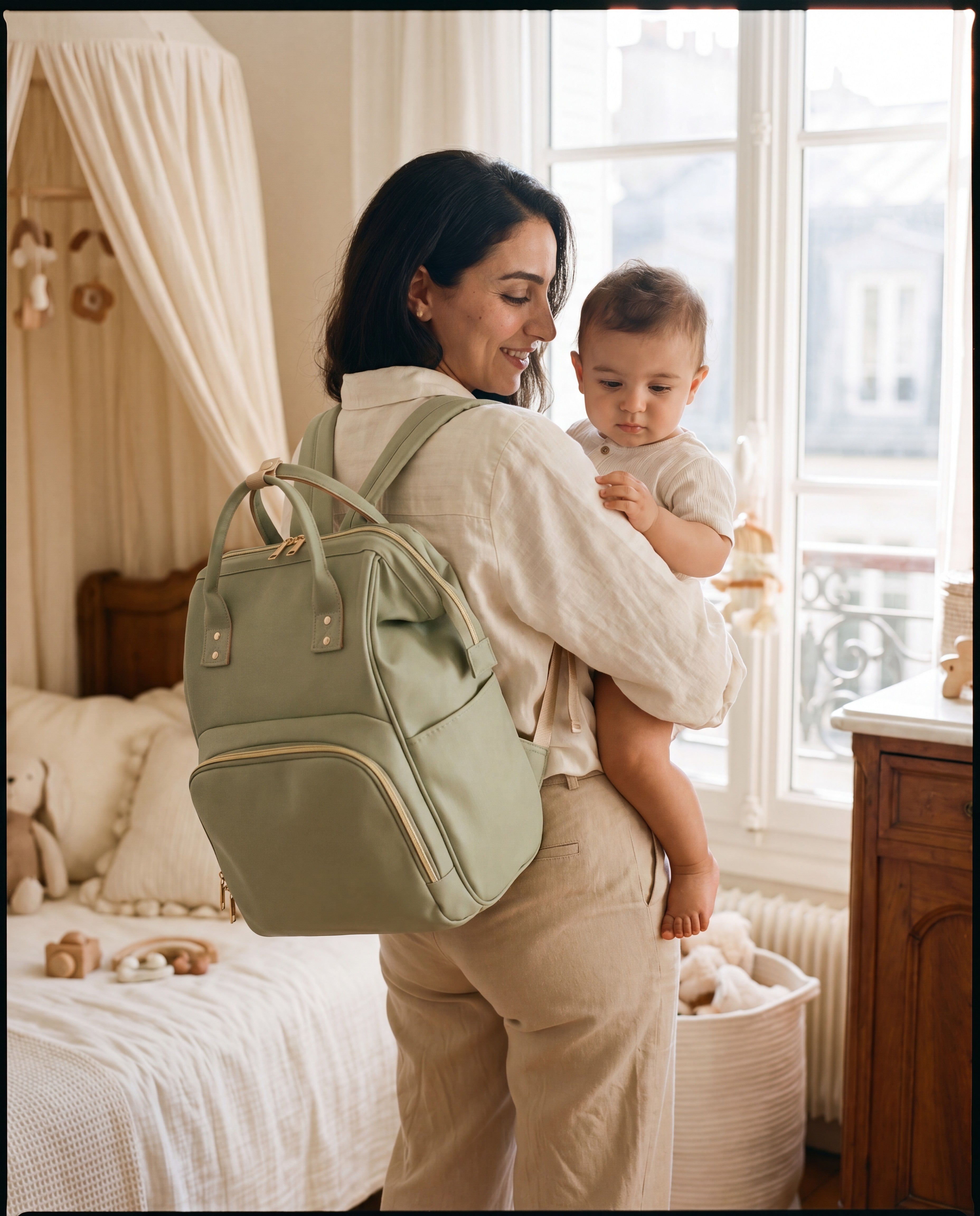 Sac à dos à langer Tendrinette · Vert · maman et bébé [c:vert]