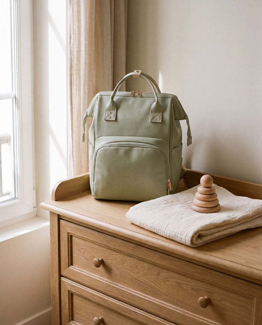 Sac à dos à langer Tendrinette · Vert · scène nursery [c:vert]