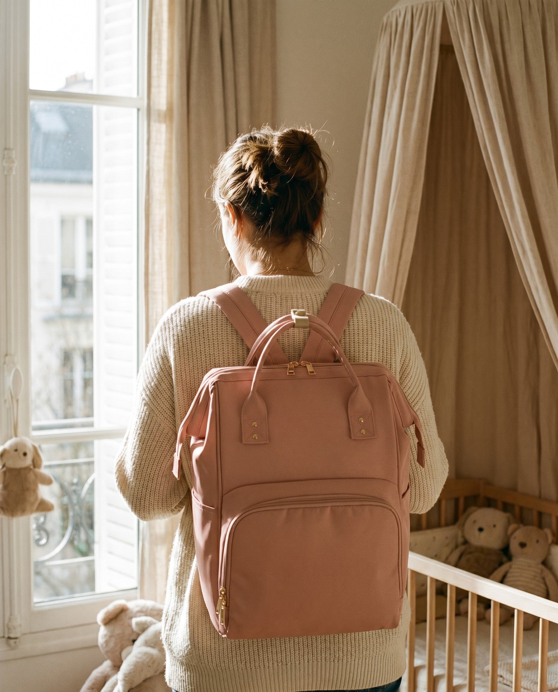 Sac à dos à langer Tendrinette · Rose · porté [c:rose]