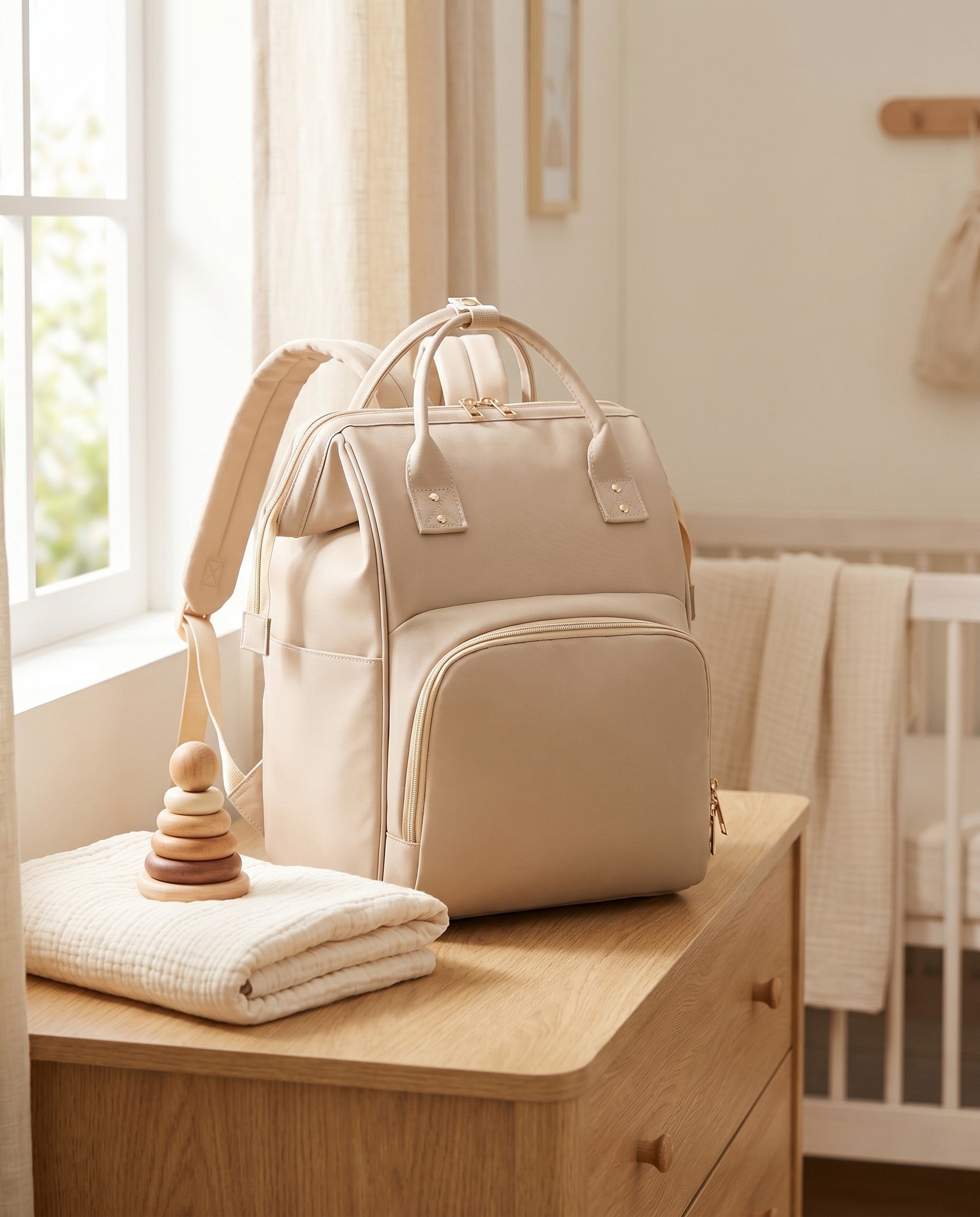 Sac à dos à langer Tendrinette · Kaki · scène nursery [c:kaki]