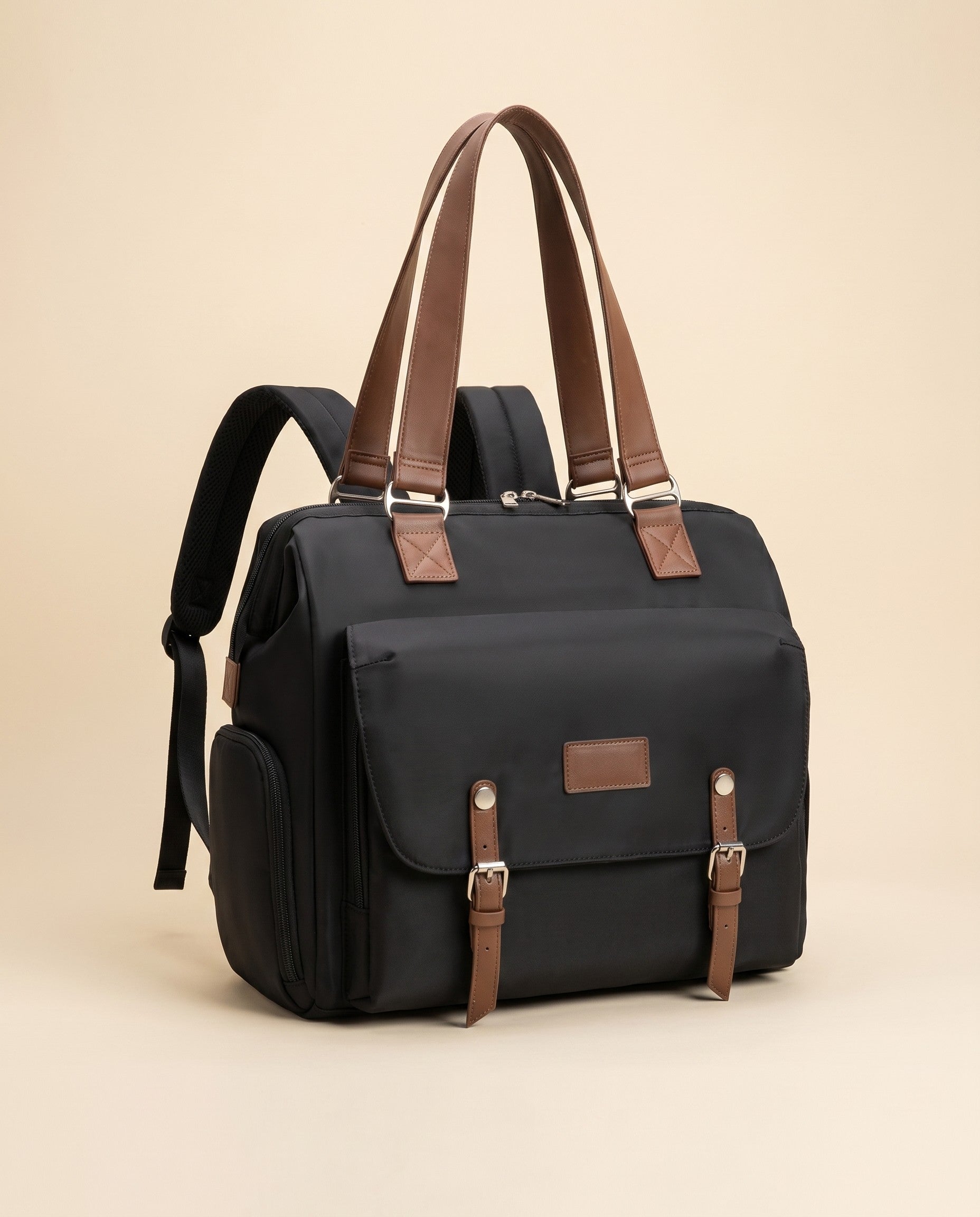 Sac à dos à langer vintage Tendrinette · Noir · packshot [c:noir]