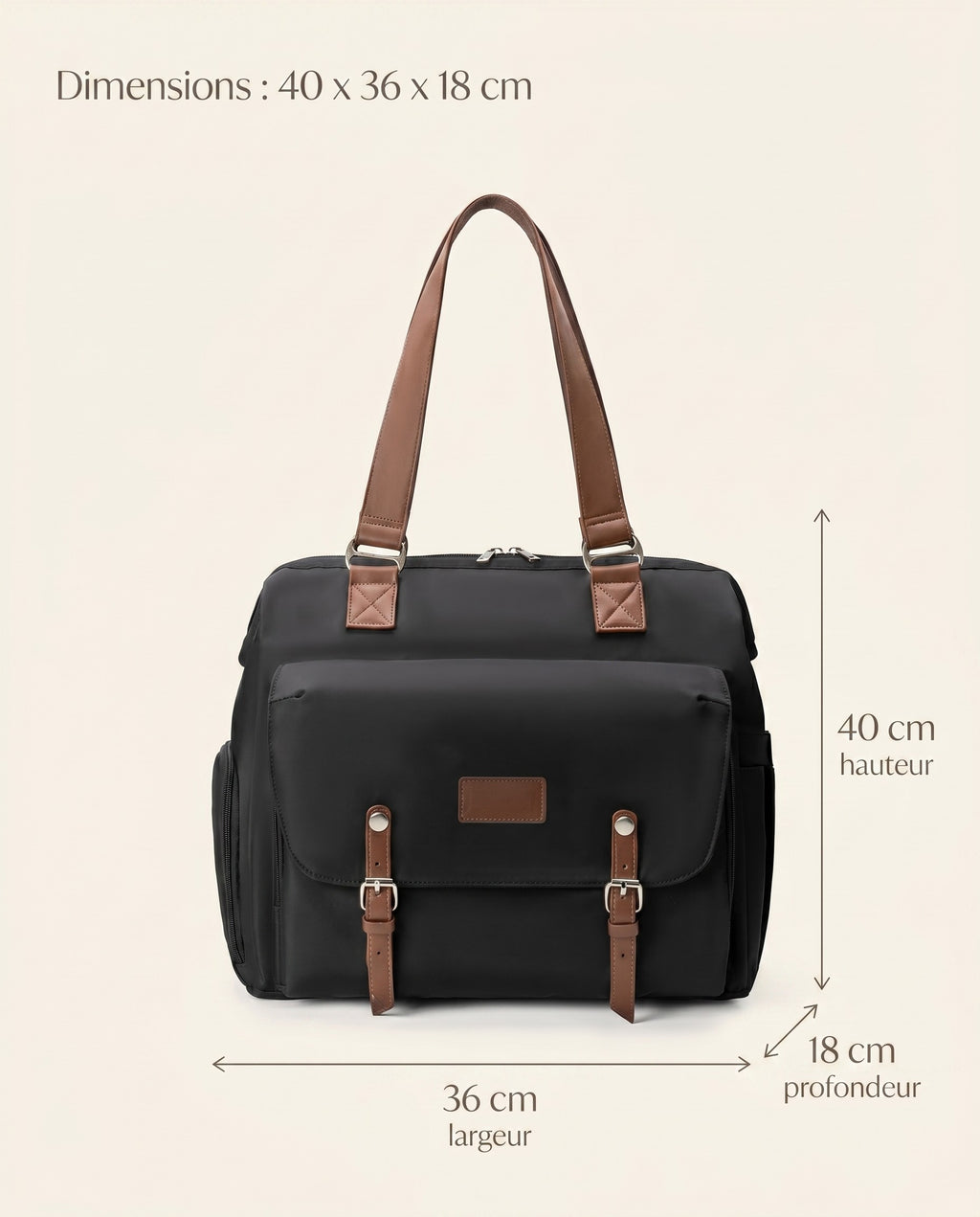 Sac à dos à langer vintage Tendrinette · Noir · dimensions [c:noir]