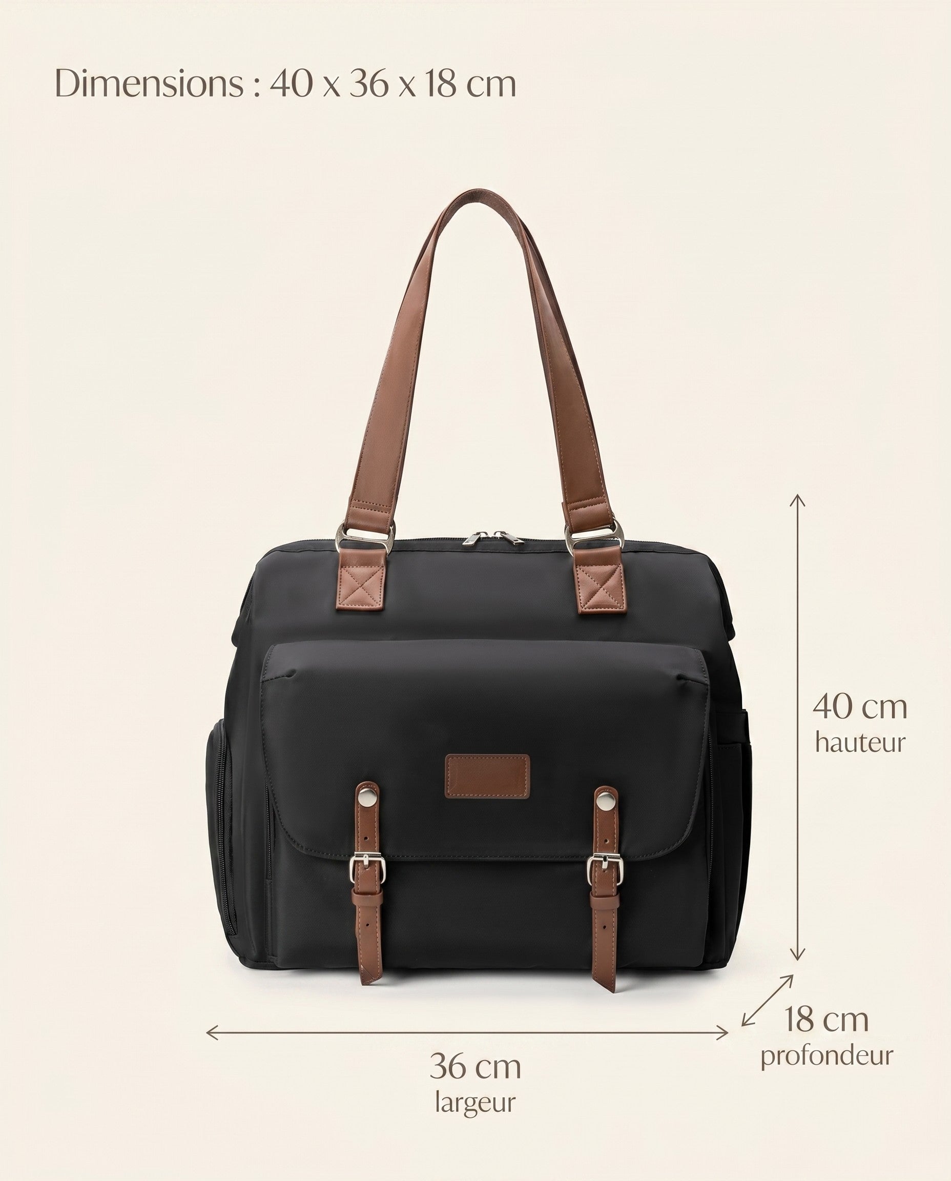Sac à dos à langer vintage Tendrinette · Noir · dimensions [c:noir]