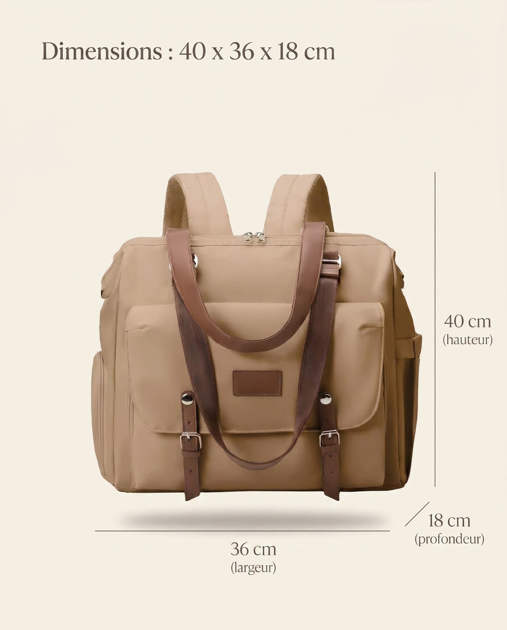 Sac à dos à langer vintage Tendrinette · Kaki · dimensions [c:kaki]