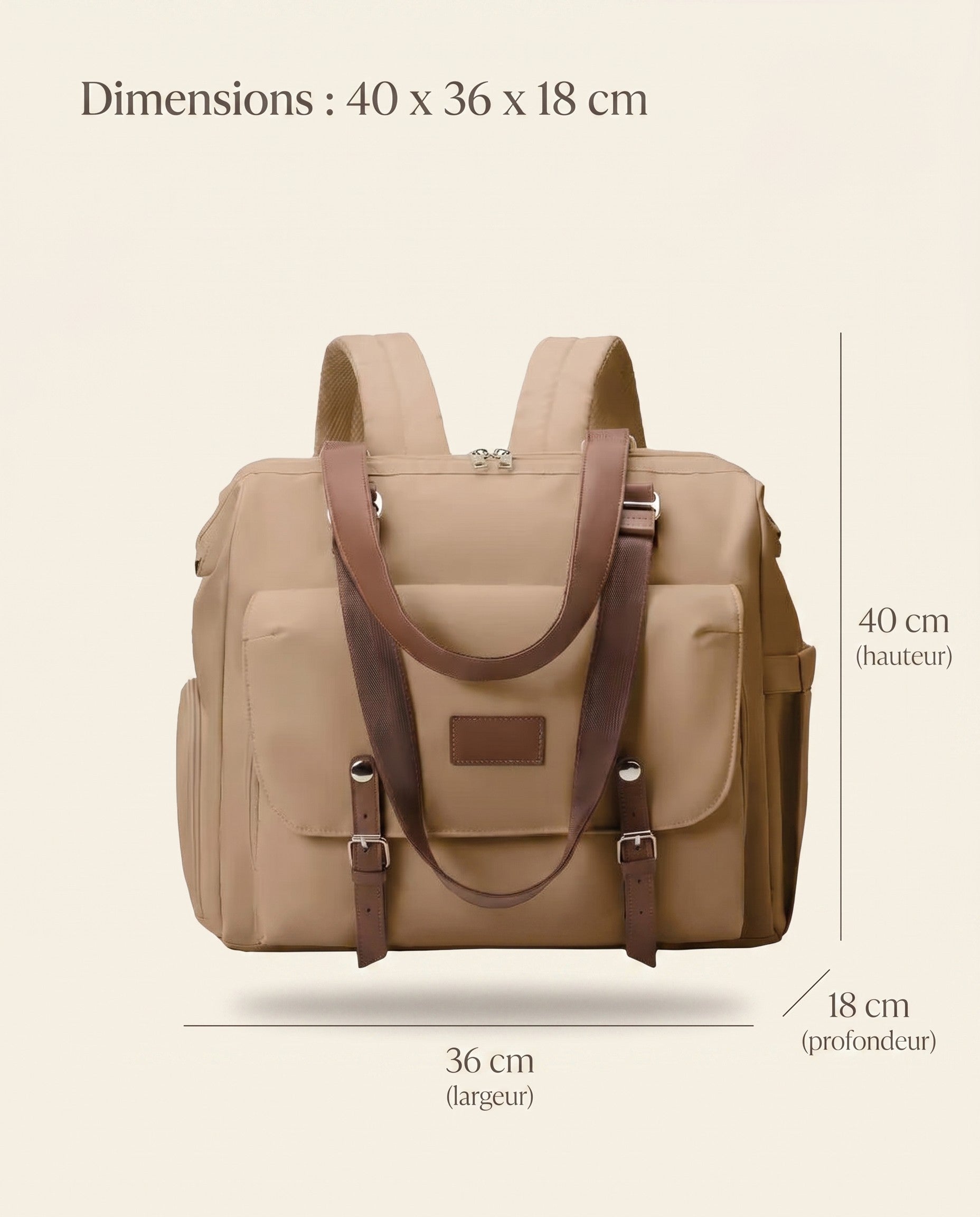 Sac à dos à langer vintage Tendrinette · Kaki · dimensions [c:kaki]