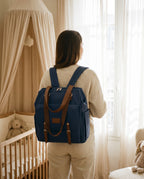 Sac à dos à langer vintage Tendrinette · Bleu · porté [c:bleu]