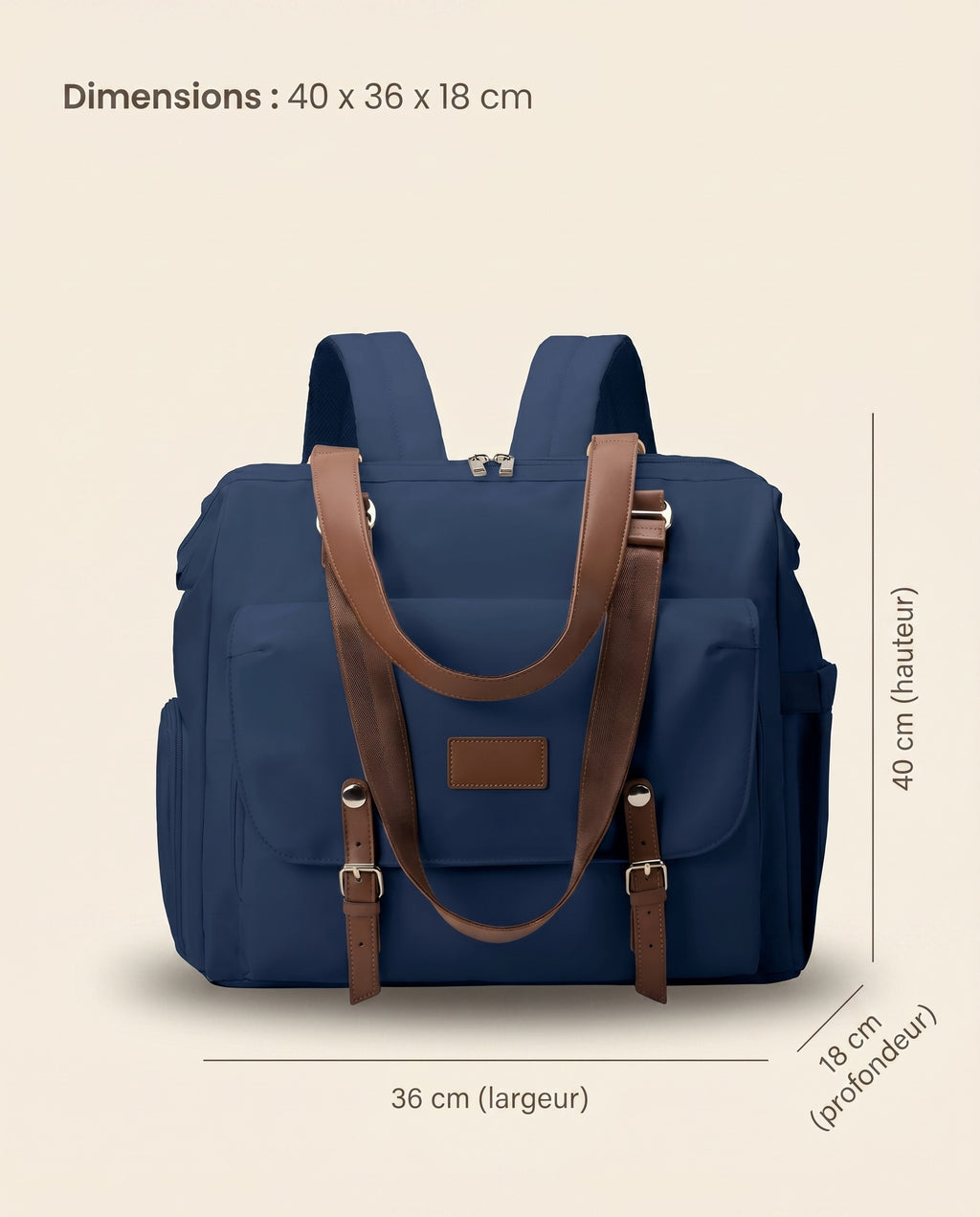 Sac à dos à langer vintage Tendrinette · Bleu · dimensions [c:bleu]