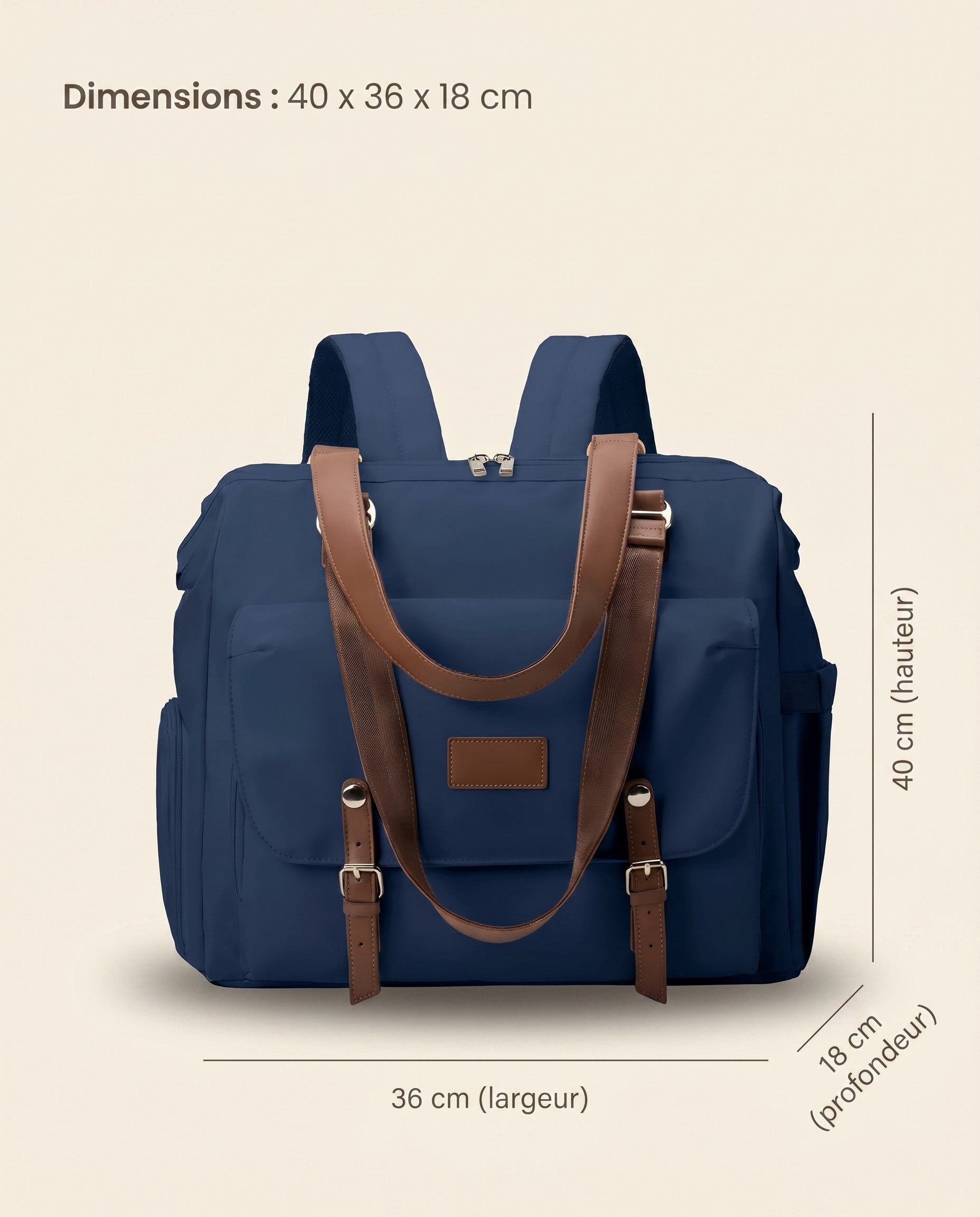 Sac à dos à langer vintage Tendrinette · Bleu · dimensions [c:bleu]