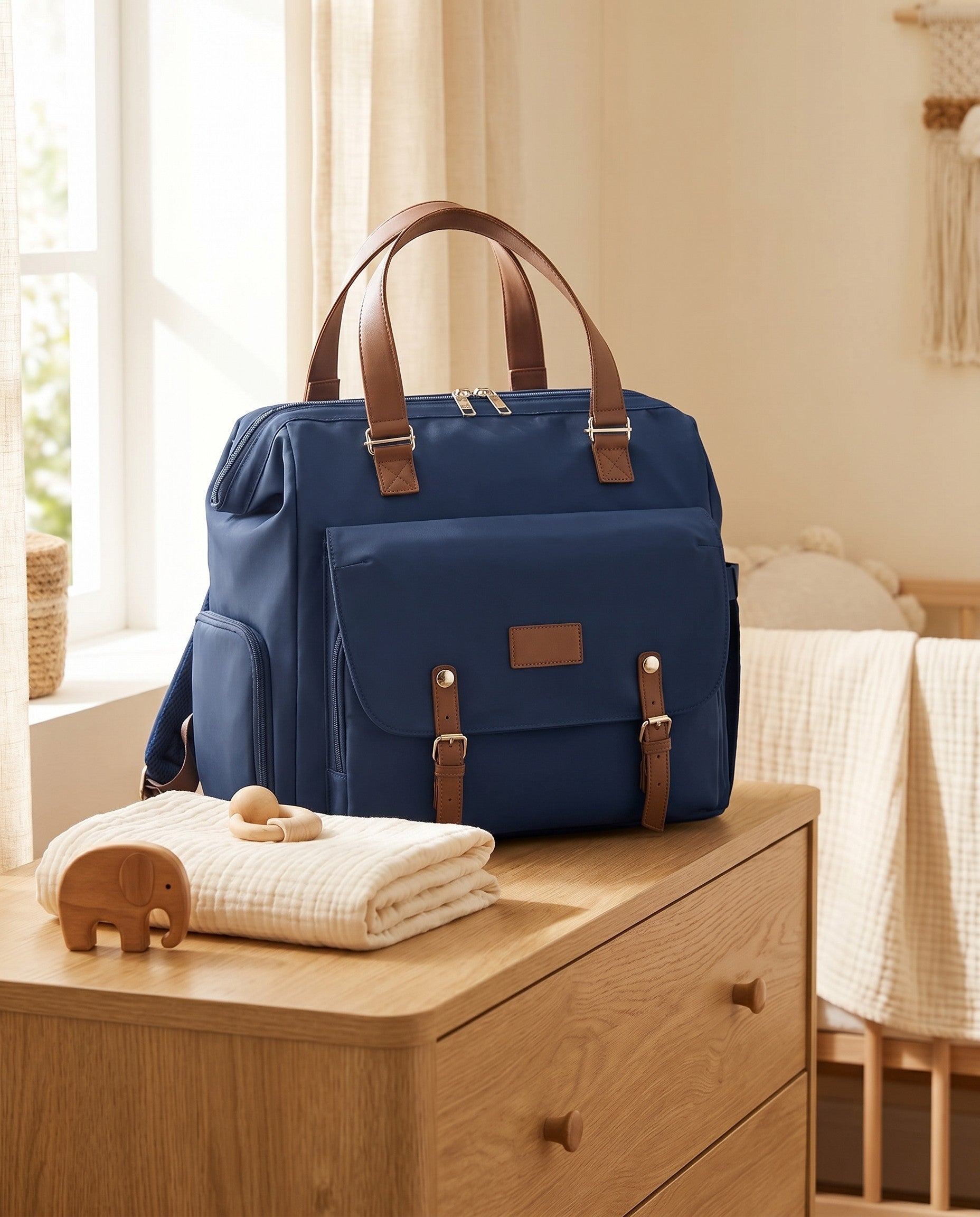 Sac à dos à langer vintage Tendrinette · Bleu · scène nursery [c:bleu]