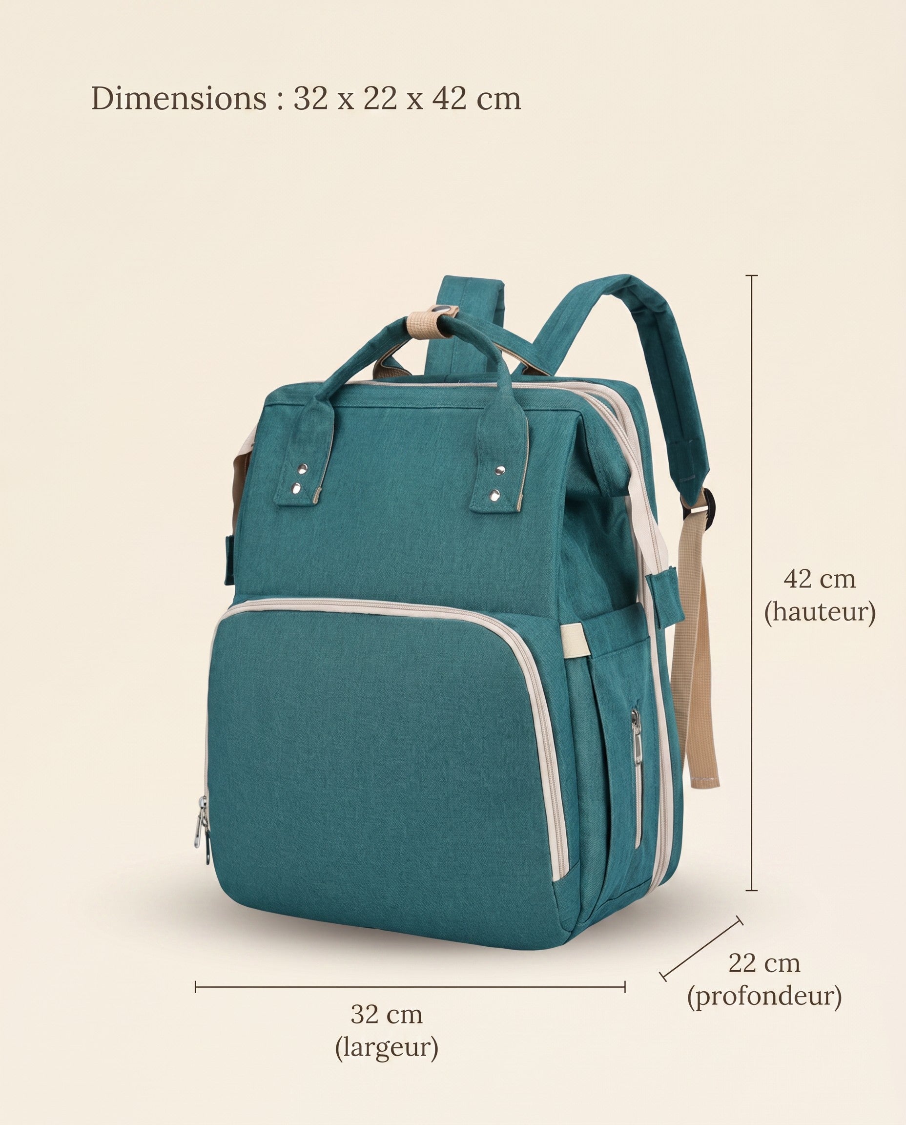 Sac à dos à langer nomade Tendrinette · Vert · dimensions [c:vert]
