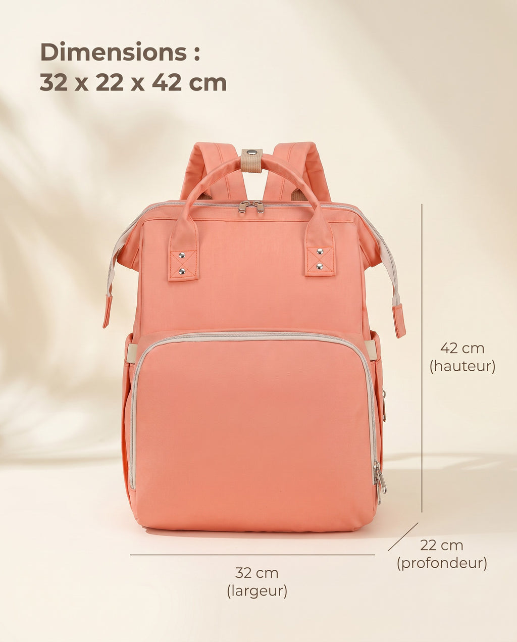 Sac à dos à langer nomade Tendrinette · Corail · dimensions [c:corail]
