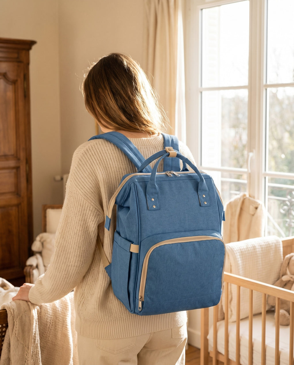 Sac à dos à langer nomade Tendrinette · Bleu · porté [c:bleu]